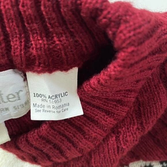 Vintage Maroon Cream Fair Isle Acrylic Knit Pullover Sweater Sz Small - Picture 10 of 14